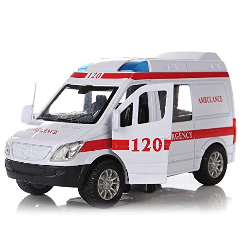 Aiwjeakh WeißEr Kranken Wagen Medizinische Fahrzeuge Spielzeug 1/32 Legierung Diecast Auto Model mit Licht & Sound Geschenk für Kinder von Aiwjeakh