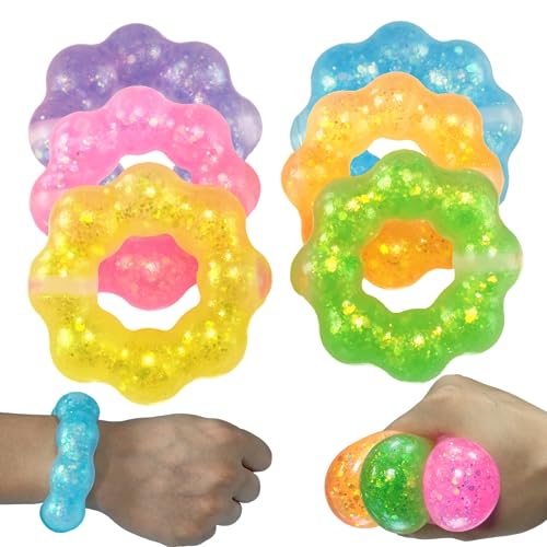 6 Stück Tragbares Stress Relief Squishy Spielzeug, Kristall Glitter Armband Weiche sensorische Fidget Spielzeug, Party Favor Spielzeug,Klassenzimmer Prämien, Goody Bag Stuffers von Aiyouwei