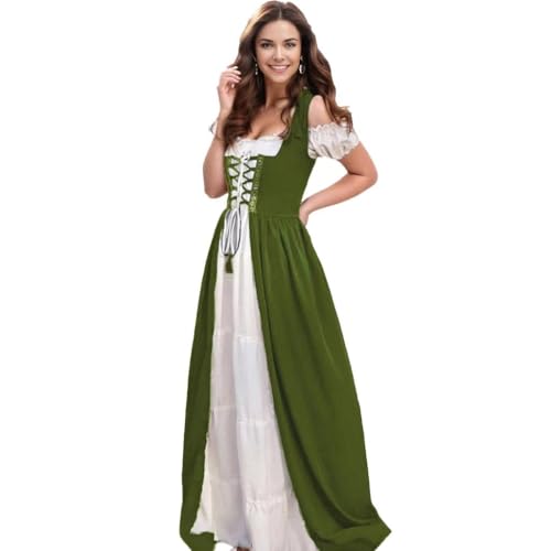 Aiysiyu Renaissancekleid für Damen, Midevil Renaissance-Kostüm, Damen, Renaissance-Feen-Kostüm, Grün und Elfenbein, Größe S/M von Aiysiyu