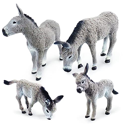 Aizuoni 4 Stück Bauernhof Esel,4 Stück Esel Mit Jungen | Realistische Tierfiguren Set, Kinder Bauernhof Spielzeug Für Mädchen Und Jungen, 4er-Set von Aizuoni