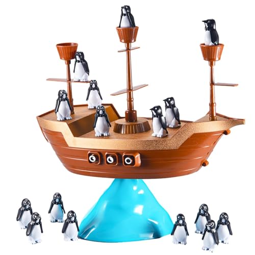 Aizuoni Balancierpinguin Spielzeug, Stack It Up Balance Toy, Piratenschiff-Pinguin-Balance-Spiel, Pirate Ship Penguin Balance Game, Niedliche Figur Balance Blocks Lernspielzeug Für Balance Game von Aizuoni