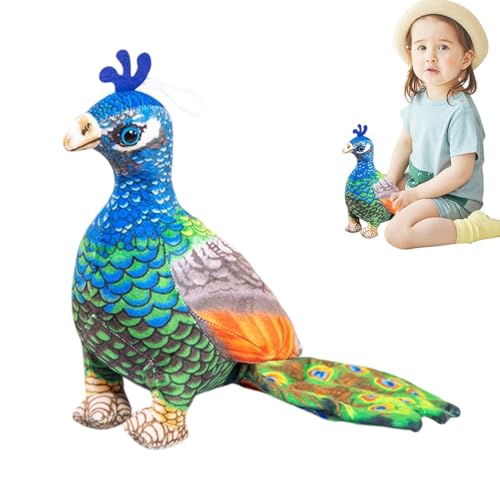 Aizuoni Blauer Pfau Plüschtier,Plüsch Blauer Pfau - Blauer Pfau Spielzeugpuppe Plüschvogel Tier - Anschmiegsames Wurfkissen, weiche Spielkameraden, und Mädchen, Geschichtenerzähl-Requisiten für Sofa, von Aizuoni