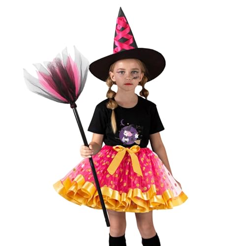 Aizuoni Cosplay-Kostüm für Kinder, Mädchen-Rock-Set für Halloween | Feiertags-Rollenspiel-Outfit-Set mit Hut und Besen | Kinder-Cosplay-Bekleidung für Schulspiele, Geburtstagsfeiern, Halloween-Partys von Aizuoni