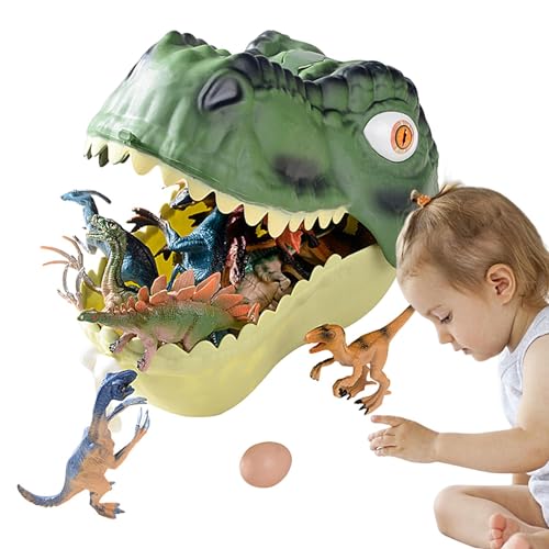 Aizuoni Dino Figuren, Dino Figur, Dinosaurier-Spielzeugfiguren-Spielset, Dino World Lernspielzeug Mit Aufbewahrung, Dinosaurierkopf Mit Dino-Figuren, Realistisches Lustiges Geschenk Für Ostern von Aizuoni