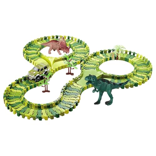 Aizuoni Dino-Rennstrecke,Dinosaurier-Rennstrecken-Set,Flexibles Dinosaurier-Track-Spielzeug-Set - Feinmotorikspielzeug für und Mädchen ab 3 Jahren, enthält 1 Cooles Rennauto und 2 von Aizuoni