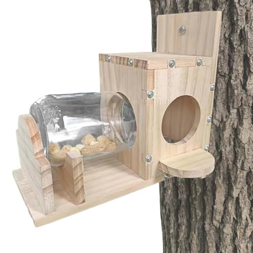 Aizuoni Eichhörnchen-Futterbox | Eichhörnchen-Futterkasten aus Holz für den Außenbereich im Hinterhof - Lustige Futterbox für Eichhörnchen, robust für Baumliebhaber im Hinterhof von Aizuoni