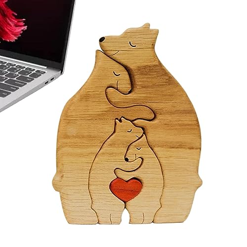 Aizuoni Familienpuzzle Bären aus Holz - Niedliche Tierfamilie Holzstatue,Bär Figur Holz Kunst Home Tisch Schreibtisch Dekoration, Muttertag Geburtstagsgeschenke für AMA von Aizuoni