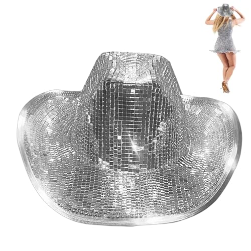 Aizuoni Funkelnder Cowboyhut, Disco-Cowboyhut, Pailletten-Glitzer-Disco-Kugelkappen, Disco-Spiegelhut | Funkelnder Glitzer-Partyhut Für Damen Und Herren, Atemberaubender Disco-Spiegelhut Für von Aizuoni