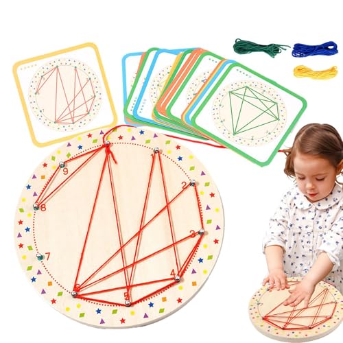 Aizuoni Geoboards für Kinder, Geoboard aus Holz,Fadenwickelspiel | Vorschul-Feinmotorik-Spielzeug für die Früherziehung für Mädchen und im Alter von 3 bis 5 Jahren von Aizuoni