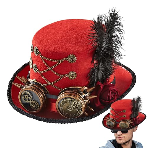 Aizuoni Gothic Steampunk Zylinder, Gothic Steampunk Hut, Karneval Gothic Steampunk Hüte | Dickes Filz-Steampunk-Zubehör Für Kostümpartys, Cosplay-Partys, Film-Requisiten, Anziehpartys von Aizuoni