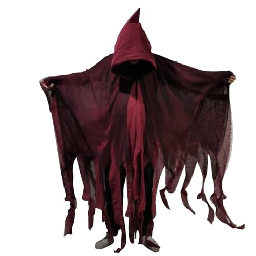 Aizuoni Halloween Geister Kostüm Erwachsene, Halloween Kostüm Herren Gruselig, Umhang Geisterumhang Mit Kapuze, Weibliches Geisterkostüm Spuk-Kapuzenumhang, Gruselige Aktivitäten Cosplay-Kostüm von Aizuoni