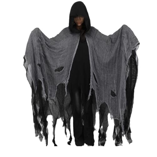 Aizuoni Halloween Geister Kostüm Erwachsene, Halloween Kostüm Herren Gruselig, Umhang Geisterumhang Mit Kapuze, Weibliches Geisterkostüm Spuk-Kapuzenumhang, Gruselige Aktivitäten Cosplay-Kostüm von Aizuoni