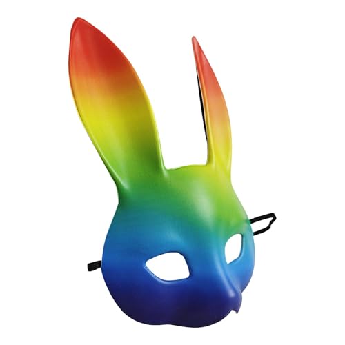 Aizuoni Halloween-Häschen-Maske, Regenbogen-Häschen-Maske | Cosplay Accessoire Maske,Cosplay-Kostüm-Requisiten, ergonomisch, mit langen Ohren für Gay Parade, Pride Day, Osterkarneval von Aizuoni