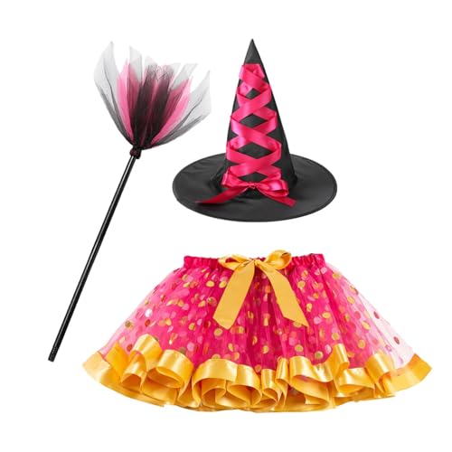 Aizuoni Halloween-Kostüm für Mädchen, Cosplay-Kostüm für Kinder - Feiertags-Rollenspiel-Outfit-Set mit Hut und Besen - Kinderkleidung, Cosplay-Bekleidung für Halloween-Themenpartys, von Aizuoni