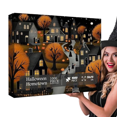 Aizuoni Halloween-Stadt-Puzzle, Puzzle Halloween, Halloween Puzzle 1000 Teile, Anspruchsvolles Puzzle Für Erwachsene, Vintage-Halloween-Puzzle-Denkaufgabe, 1000 Piece Halloween Jigsaws Puzzle von Aizuoni