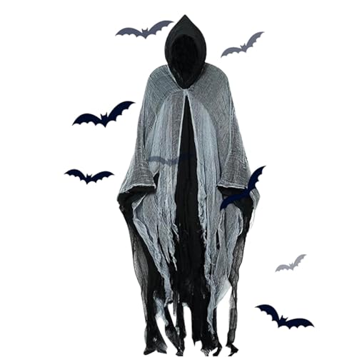 Aizuoni Halloween Umhang, Voldemort Kostüm, Todesser Kostüm, Wizard Cape Witch Umhang, Halloween-Umhang Für Erwachsene, Gruseliger Halloween-Umhang, Gruseliges Cape Mit Kapuze, Wiederverwendbares von Aizuoni