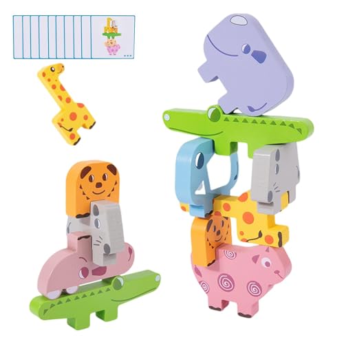 Aizuoni Holz-Stapelpuzzle, Tier-Stapelspielzeug Holzklötze, Tierbau-Stapelpuzzles, Hölzernes Stapelspielzeug, Balancespiel, Spielzeug für Kinder und Kinder von Aizuoni