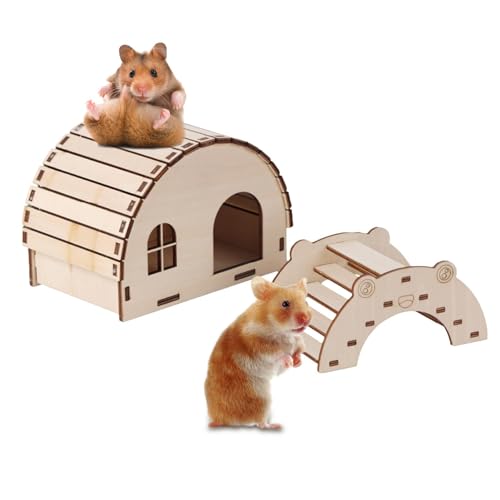 Aizuoni Kleines Hamster-Holzhaus | Kleines Holzhaus für Hamster | Versteckkäfigzubehör für Kleintiere, Meerschweinchen, Mäuse, Hamster von Aizuoni