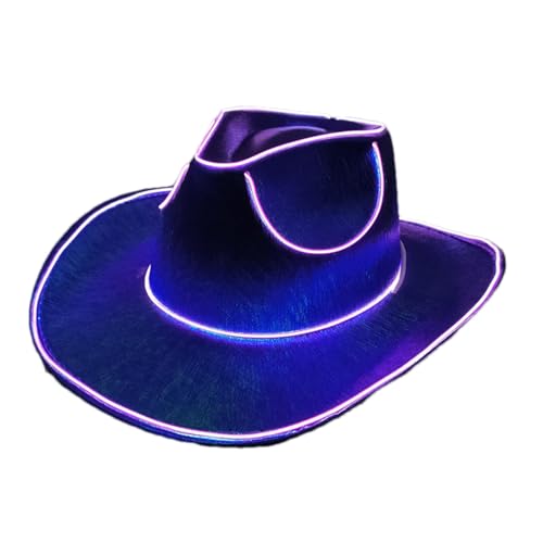 Aizuoni LED-Cowboyhut, Im Dunkeln Leuchtender Cowboyhut, Cowgirl Hut Party Kopfbedeckung Cowboyhut, Im Dunkeln Leuchtender Hut, Glitzernder Cowboyhut Für Männer Und Frauen, Kostüm-Anziehhut von Aizuoni