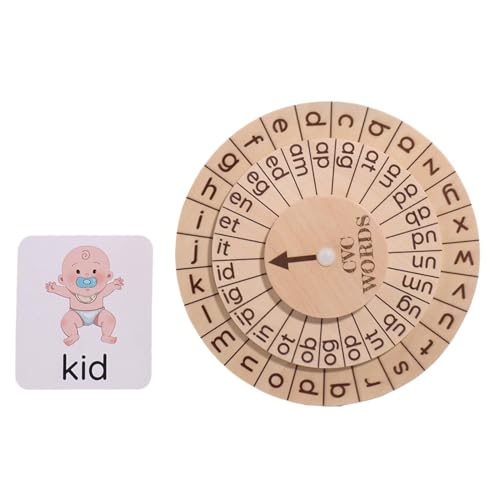 Aizuoni Lernkarten mit kurzen Vokalen und Sichtwörtern aus Holz,Drehteller-Design, Dreh-Alphabet-Lernspielzeug | Lustiges und interaktives Lernspielzeug mit Lernkarten für Kinder im Vorschulalter von Aizuoni