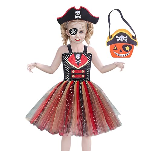 Aizuoni Piratenkostüm für Mädchen,Piratenkleid für Mädchen - Piraten-Tutu-Kleid für Halloween,2–12 Jahre alte Mädchen, Halloween-Party, Rollenspiel, Verkleidung, Kleid, Stirnband, Tasche, Augenmaske von Aizuoni