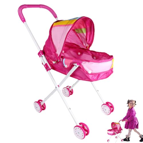 Aizuoni Spielzeug-Kinderwagen, Puppenwagen, 2 In 1 Realistisches Puppenspielzeug,Einziehbares Verdeck Und Weicher Griff – Abnehmbare Spielzeug-Kinderwagen-Tragetasche Für Kleinkinder von Aizuoni