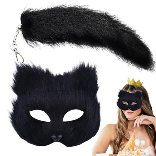 Aizuoni Tier-maskerade Und Schwanz-set, Tierschwanz-Cosplay-Maskerade, Tier-Cosplay-Maskerade,Mädchen-Cosplay-Kostüm Mit Tierschwanz - Rollenspiel-Tier-Outfit-Kostüm Für Damen-Karneval von Aizuoni