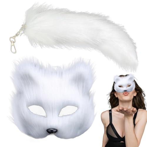 Aizuoni Tier-maskerade Und Schwanz-set, Tierschwanz-Cosplay-Maskerade, Tier-Cosplay-Maskerade,Mädchen-Cosplay-Kostüm Mit Tierschwanz - Rollenspiel-Tier-Outfit-Kostüm Für Damen-Karneval von Aizuoni