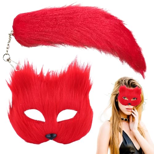 Aizuoni Tier-maskerade Und Schwanz-set, Tierschwanz-Cosplay-Maskerade, Tier-Cosplay-Maskerade,Mädchen-Cosplay-Kostüm Mit Tierschwanz - Rollenspiel-Tier-Outfit-Kostüm Für Damen-Karneval von Aizuoni