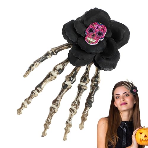 Aizuoni Totenkopf Halloween Haarreif - Gothic Totenkopf Haarreifen | Tragbares Halloween-Stirnband mit Rosenschleier, Halloween-Geschenk für Kinder von Aizuoni