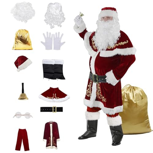 Aizuoni Weihnachtsmann-Anzug für Erwachsene, Weihnachtsmann-Kostüm-Set | 12X Weihnachtsmann-Outfit-Set für Partys | Bequemes Weihnachtsmann-Outfit für Erwachsene für Heiligabend, Halloween-Party von Aizuoni