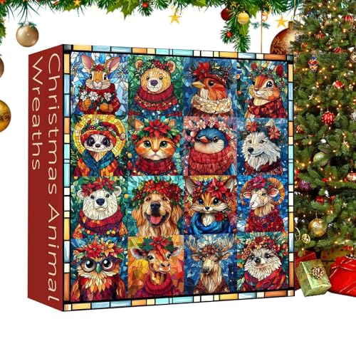 Aizuoni Weihnachtspuzzle 1000 Teile, Weihnachtspuzzlespielzeug Für Kinder Und Erwachsene 1000x, Christmas Advent Calendar Puzzle, Anspruchsvolles Weihnachts-Familienspiel 'Tierkranz-Puzzle' von Aizuoni