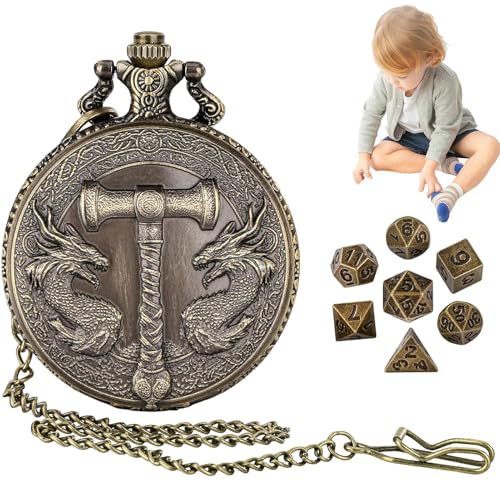 Würfel -Taschenuhr, Steampunk -Würfel | Einzigartige polyedrische Drachen -Metall -Würfel mit Vintage Pocket Watch Shell Hülle - Gothic Rollen Spielen Brettspielzubehör für Erwachsene Kinder von Aizuoni