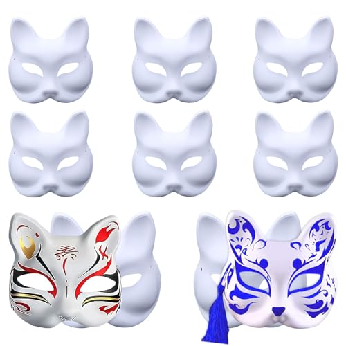 Ajuanbazha 10 Stücke Maske DIY, Weiße Papier Maske, Masken zum Bemalen, Maskerade Maske, Halloween Maske, Unbemalt Cat Mask Papiermasken zum Bemalen für Karneval Cosplay Halloween Party (Fuchs) von Ajuanbazha