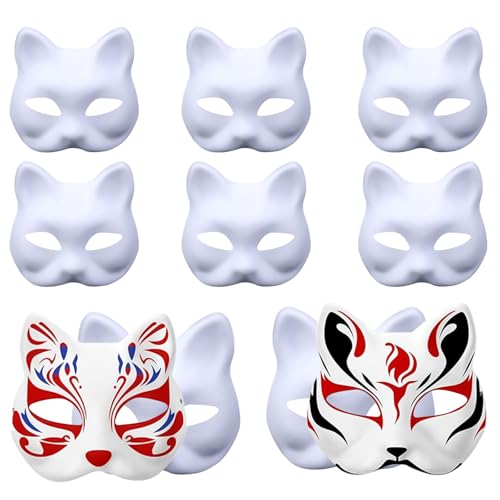 Ajuanbazha 10 Stück DIY Katzenmaske, Therian Katzen Masken Weiß, Tiermasken zum Bemalen Fuchsmasken, Handbemalte Fuchs Maske, Persönlichkeit Maskerade Cat Mask Cosplay (Katze) von Ajuanbazha