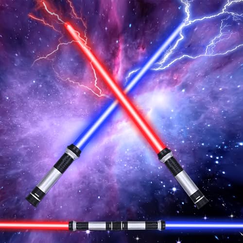 Ajuanbazha 2 Stück Laserschwert Kinder, Retractable 7 Farben Lightsaber, 2 in 1 Lichtschwert mit Licht und Sound, Duell Lichtschwerter Cosplay Spielzeug für Kinder von Ajuanbazha