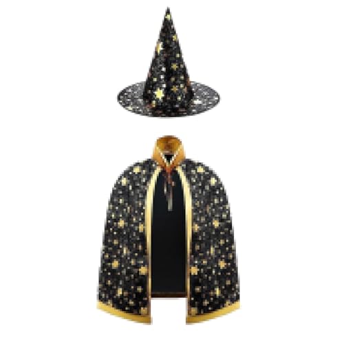 Ajuanbazha 4-teiliges Hexe Zauberer Umhang, Kinder Halloween Umhange, Bestehend aus Zauberer Cape, Zauberstab, Brille, und Zauberhut, für Kinder Cosplay Halloween Karneval (Schwarz) von Ajuanbazha