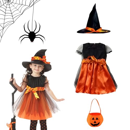 Ajuanbazha Halloween Hexekleid Kinder, Hexenkostüm Mädchen, Kostüm Hexekleid Mädchen mit Hut für Halloween Karneval Cosplay Party (100) von Ajuanbazha