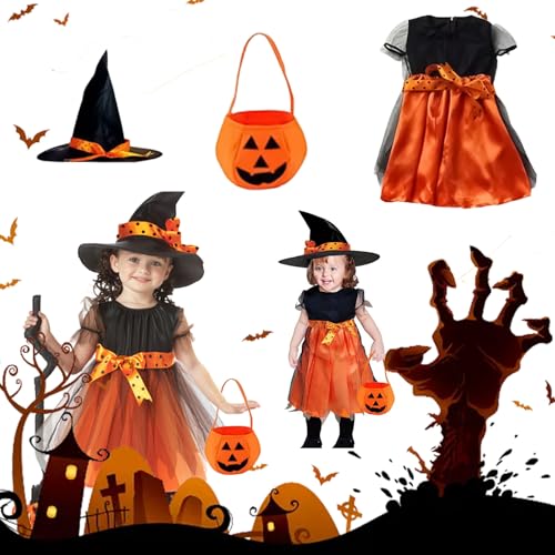 Ajuanbazha Halloween Hexekleid Kinder, Hexenkostüm Mädchen, Kostüm Hexekleid Mädchen mit Hut für Halloween Karneval Cosplay Party (110) von Ajuanbazha