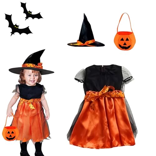 Ajuanbazha Halloween Hexekleid Kinder, Hexenkostüm Mädchen, Kostüm Hexekleid Mädchen mit Hut für Halloween Karneval Cosplay Party (120) von Ajuanbazha