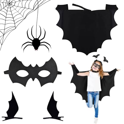 Ajuanbazha Halloween Kostüm Kinder Fledermaus, Halloween Fledermaus Kostüm + Fledermaus Maske + 2 Stück Fledermausflügel Haarspangen, Kostüm Fledermaus Kinder für Halloween Party (130) von Ajuanbazha