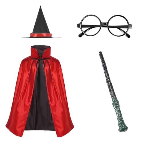 Ajuanbazha Kinder Halloween Kostüm, Teiliges mit Umhang, Zauberstab, Brille und Zauberhut, Kids Witch Cape mit Hut doppelte Seite Vampire Umhang für Cosplay Karneval Halloween Verkleidung Party (B) von Ajuanbazha