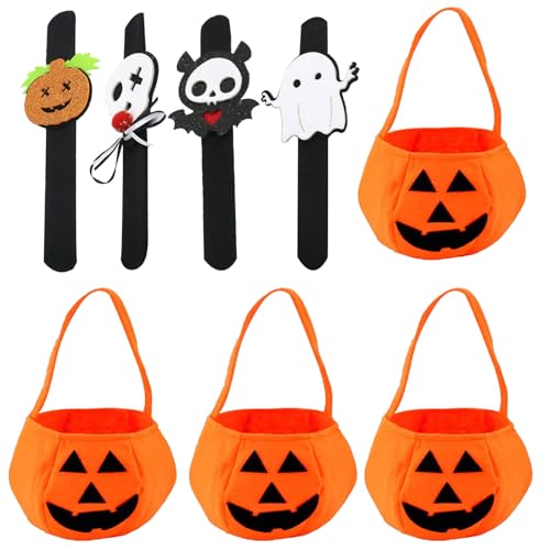 Ajuanbazha Kürbis Tasche Halloween, Halloween Kürbiskorb Bag, Halloween Candy Kürbis Bag, Trick or Treat Bag zum Sammeln von Süßigkeiten, Halloween Kürbis Eimer mit Slap Armbänder von Ajuanbazha