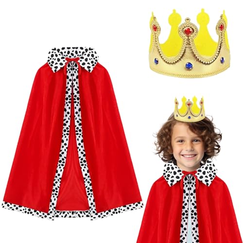 Ajuanbazha Prinz Umhang Kinder, König Kostüm mit Krone, Kostüm für Prinzenparty, Halloween, Karneval, Cosplay Prinz Kostüm 80cm für Kinder von 90–135cm von Ajuanbazha