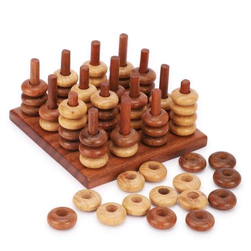 Ajuny 3D Strategiespiel Vier in Einer Reihe aus Holz – Fordern Sie Ihren Verstand Heraus Spiel für 2 Spieler Perfekt für Familie Kinder und Erwachsene Brettspiel Geschenk von Ajuny