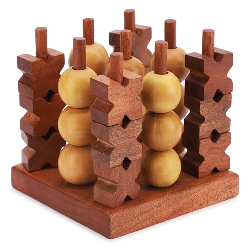 Ajuny 3D Tic Tac Toe Brettspiel Holz für Drinnen Draußen Rustikale Deko Spiele für Couchtisch Altersgruppen Strategiespiel für 2 Spieler Familienspiel von Ajuny