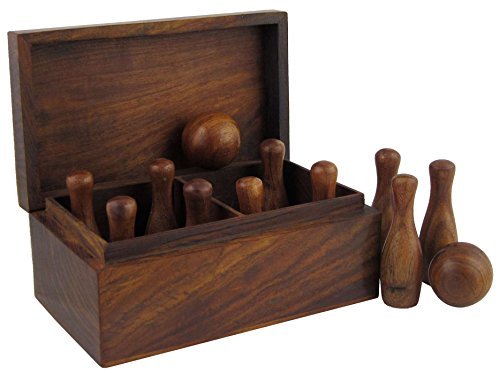 Ajuny Handgefertigtes Set aus Holz mit 10 Bowlingkegeln à 2,25 Zoll und 2 Mini Bowling Schalen à 1,25 Zoll, Spiel für Erwachsene und Kinder Heim Büro Schreibtisch Spielzeug Geschenk von Ajuny