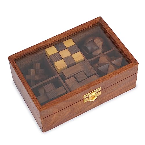 Ajuny Holzpuzzle Spiele Boxset – Herausfordernde Gehirntrainer 3D Puzzles für Jugendliche und Erwachsene mit Dekorativer Aufbewahrungsbox für IQ-Tests Handgefertigte Spielgeschenke von Ajuny