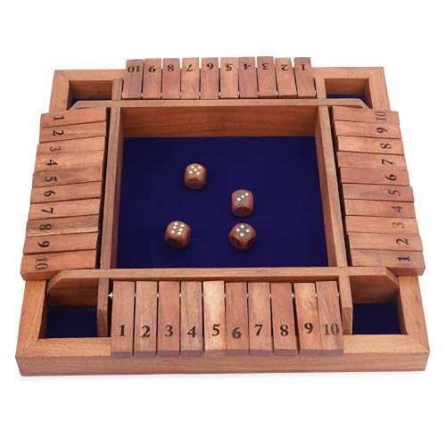 Ajuny Holzspiel Shut The Box – 10 Zahlen Klappplättchen mit Spielbrett aus massivem Naturholz für Familienspiele für Kinder und Erwachsene Würfel Tischspiele Barspiele – 12 Zoll von Ajuny