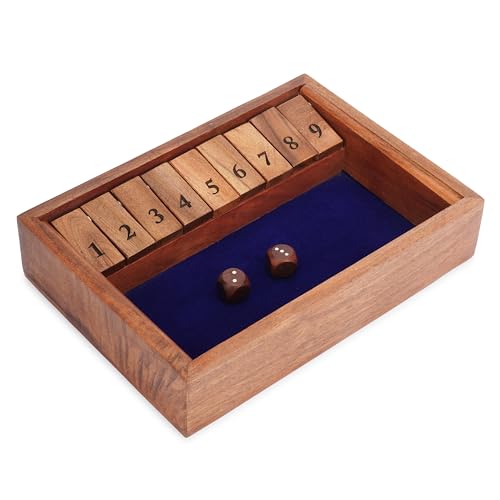 Ajuny Holzspiel Shut The Box – 9 Zahlen Klappplättchen mit Spielbrett Naturholz für Familienspiele für Kinder und Erwachsene Würfel Tischspiele Barspiele – 10 Zoll von Ajuny